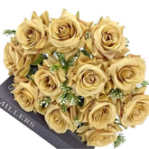 Huitich gold artificial flower decor featuring a bouquet of realistic gold roses with green leaves